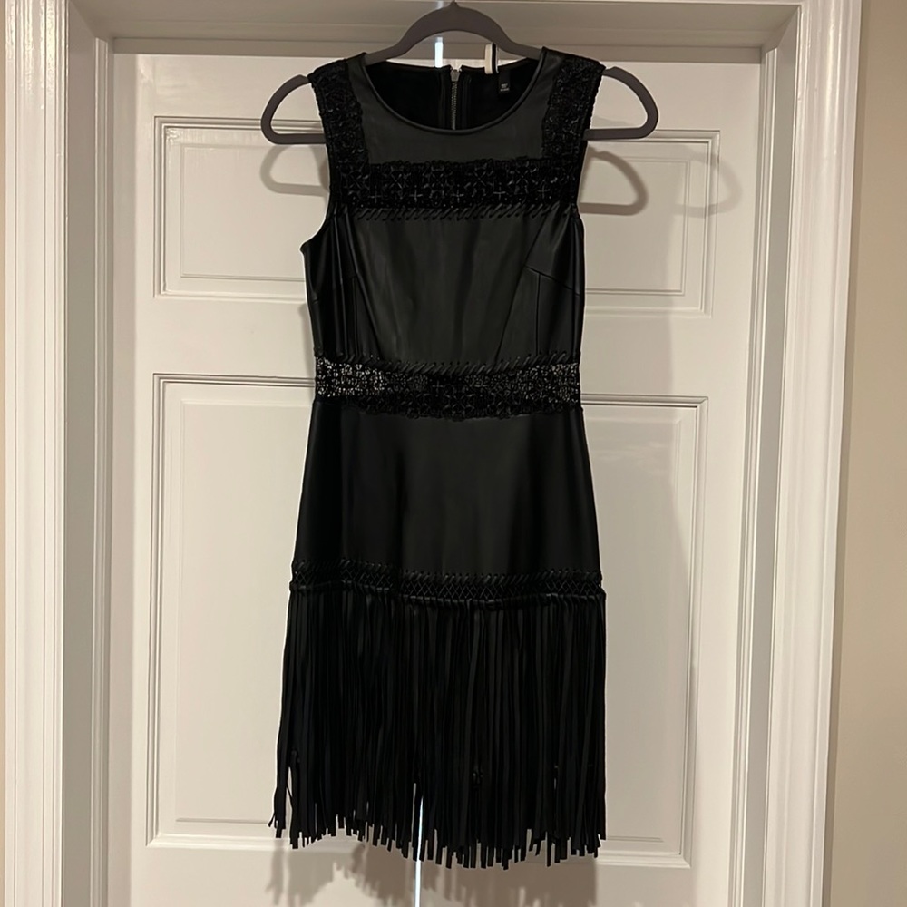 Brand new top shop leather black fringe dress